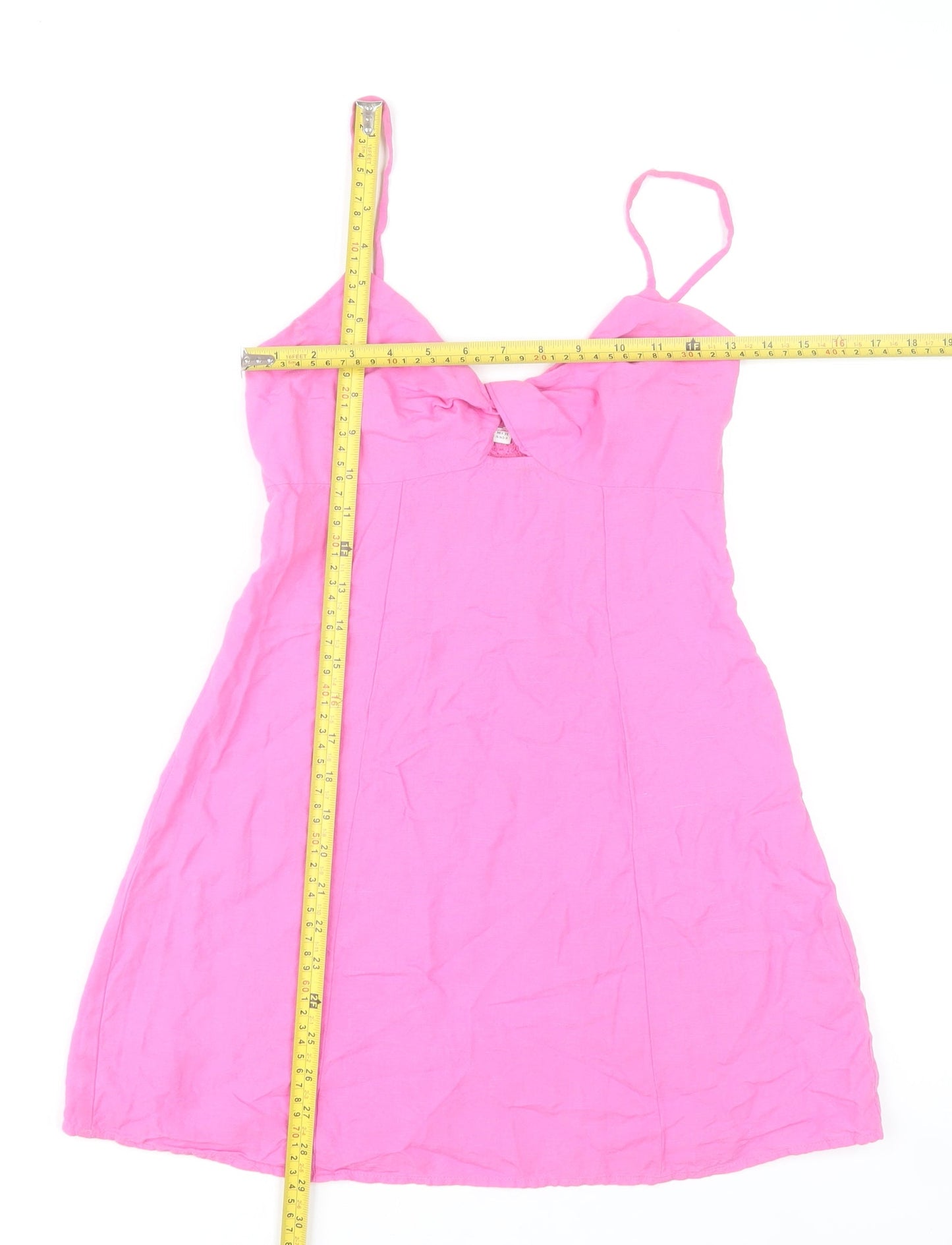 Bershka Womens Pink Slip Dress S Viscose Linen Summer Casual