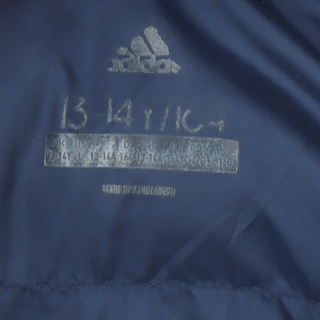 Adidas Boys Blue Hooded Puffer Jacket 13-14Y Winter Warm Polyester