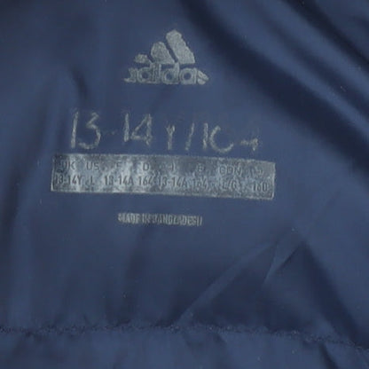 Adidas Boys Blue Hooded Puffer Jacket 13-14Y Winter Warm Polyester