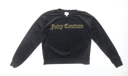 Juicy Couture Girls Black Velour Logo Pullover Sweatshirt Size 14-15 Years