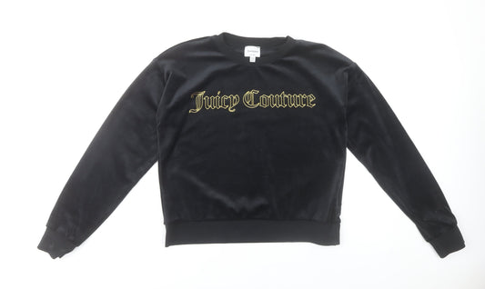 Juicy Couture Girls Black Velour Logo Pullover Sweatshirt Size 14-15 Years