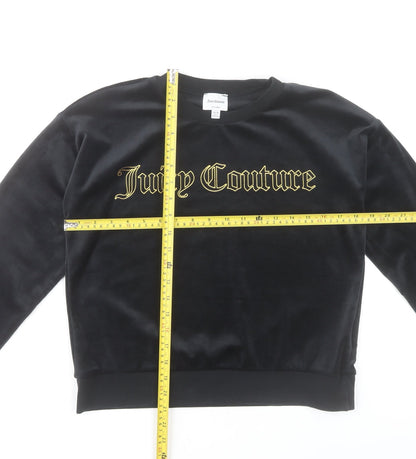 Juicy Couture Girls Black Velour Logo Pullover Sweatshirt Size 14-15 Years