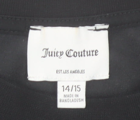 Juicy Couture Girls Black Velour Logo Pullover Sweatshirt Size 14-15 Years