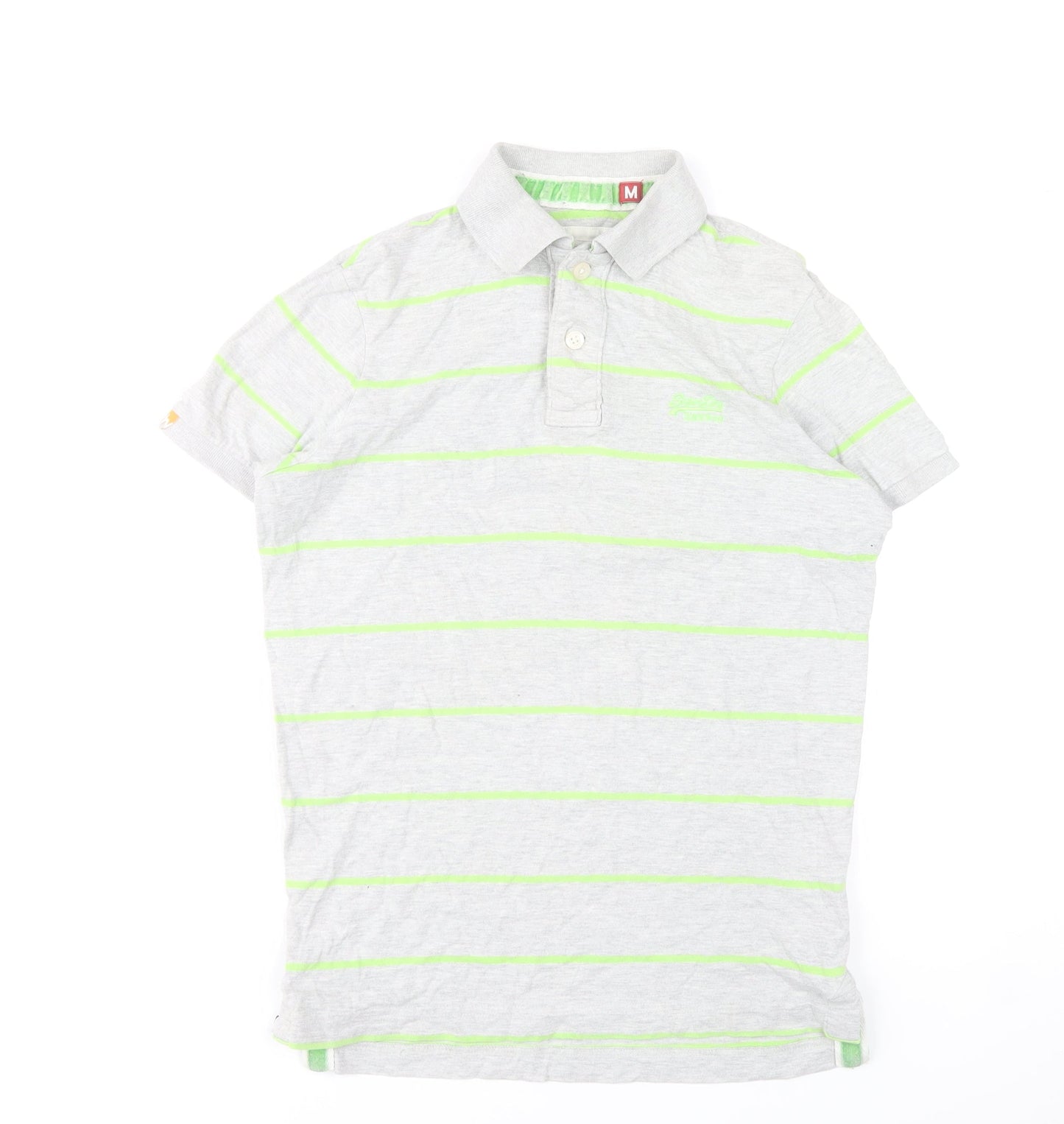 Superdry Men's Grey Striped Polo Shirt Size M Classic Fit
