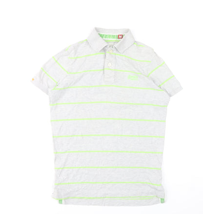 Superdry Men's Grey Striped Polo Shirt Size M Classic Fit