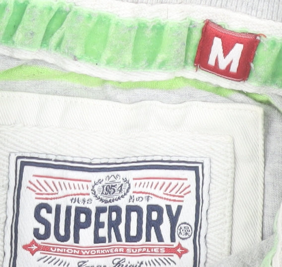 Superdry Men's Grey Striped Polo Shirt Size M Classic Fit