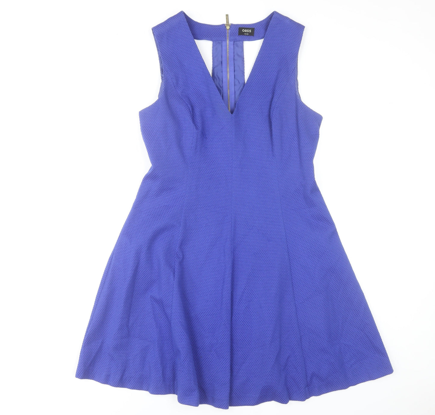Oasis Women Blue Fit & Flare Sleeveless V-Neck Dress Size 14