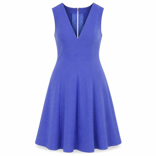 Oasis Women Blue Fit & Flare Sleeveless V-Neck Dress Size 14