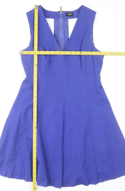 Oasis Women Blue Fit & Flare Sleeveless V-Neck Dress Size 14