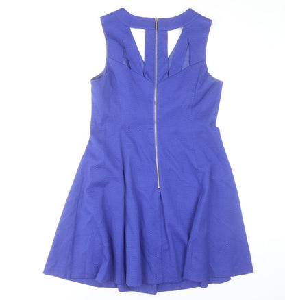 Oasis Women Blue Fit & Flare Sleeveless V-Neck Dress Size 14