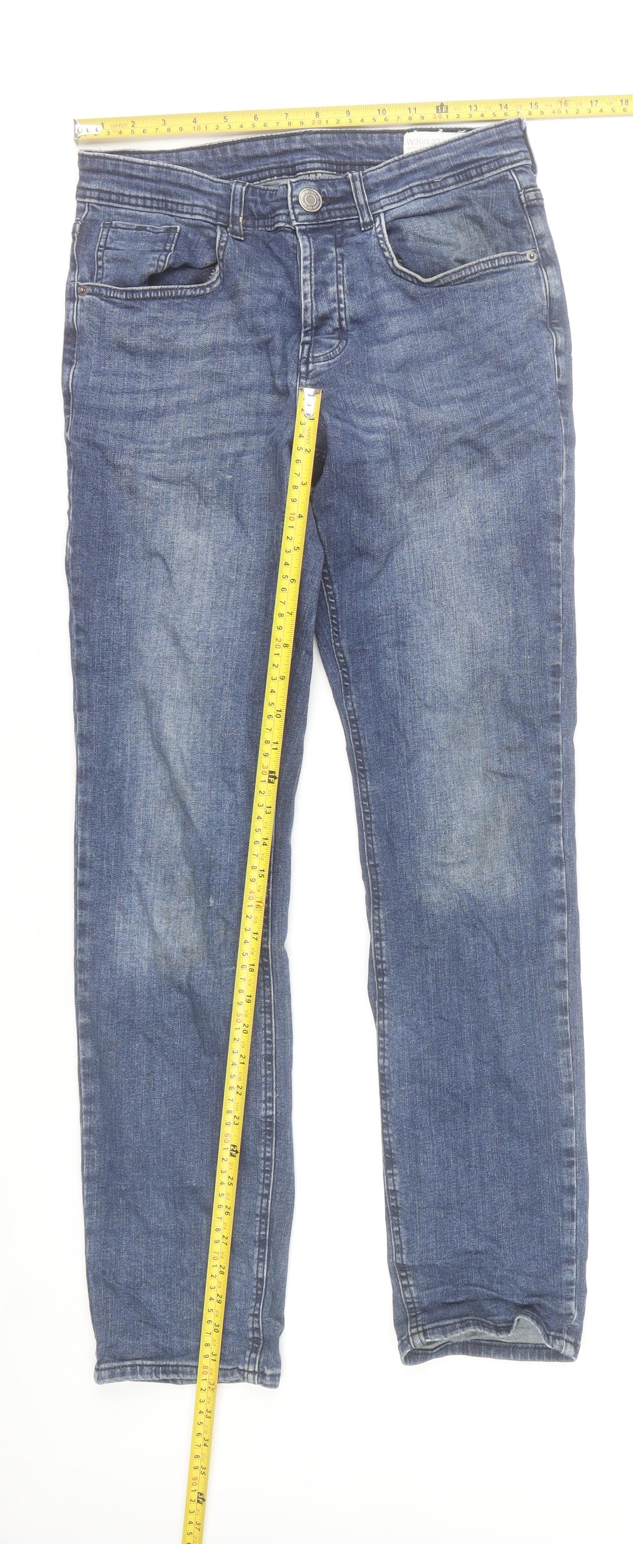 Denim Co. Men's Blue Straight Jeans W30 L32 Cotton Blend