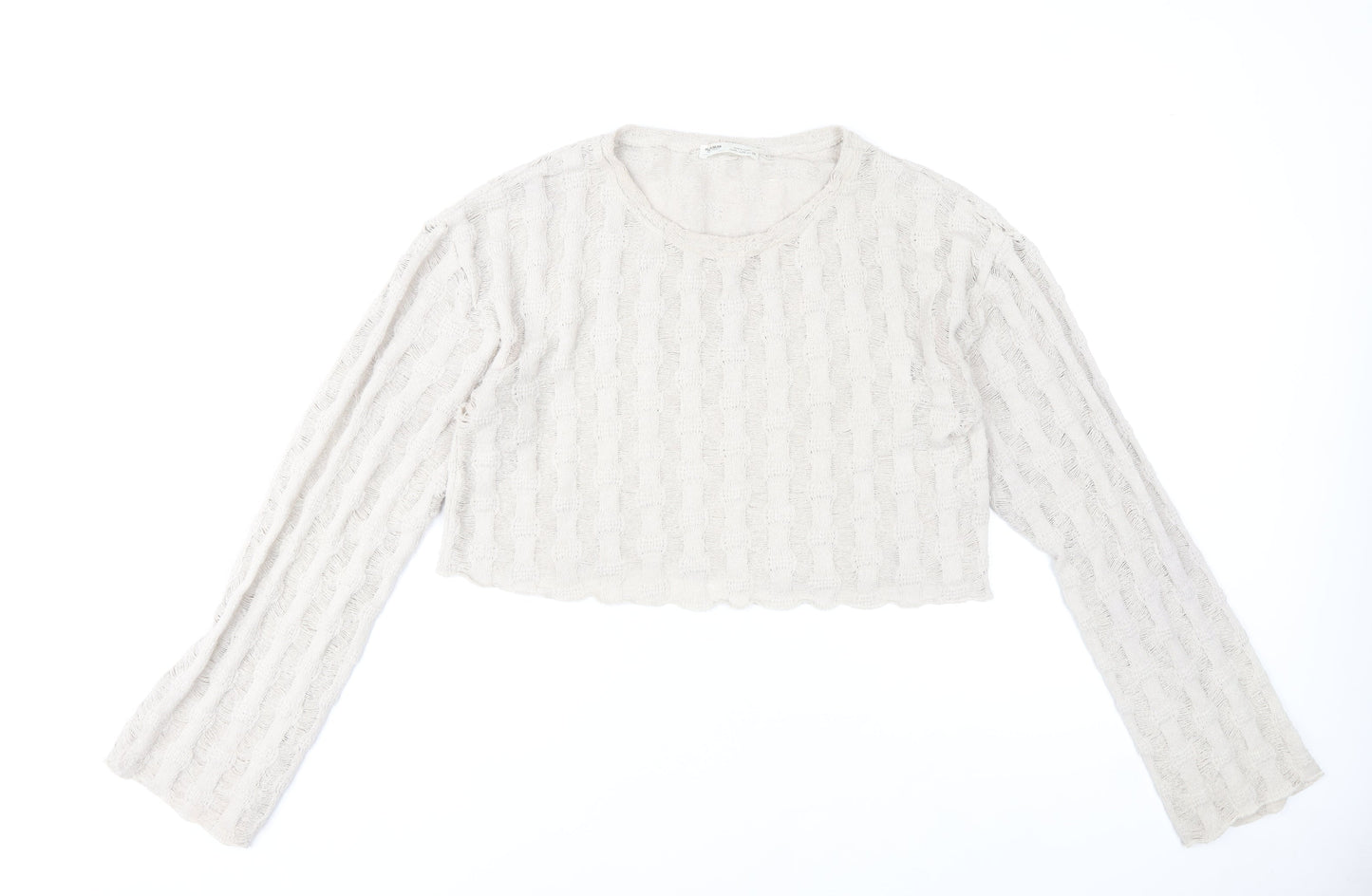 Pull & Bear Women’s Beige Open-Knit Cropped Jumper Size 12