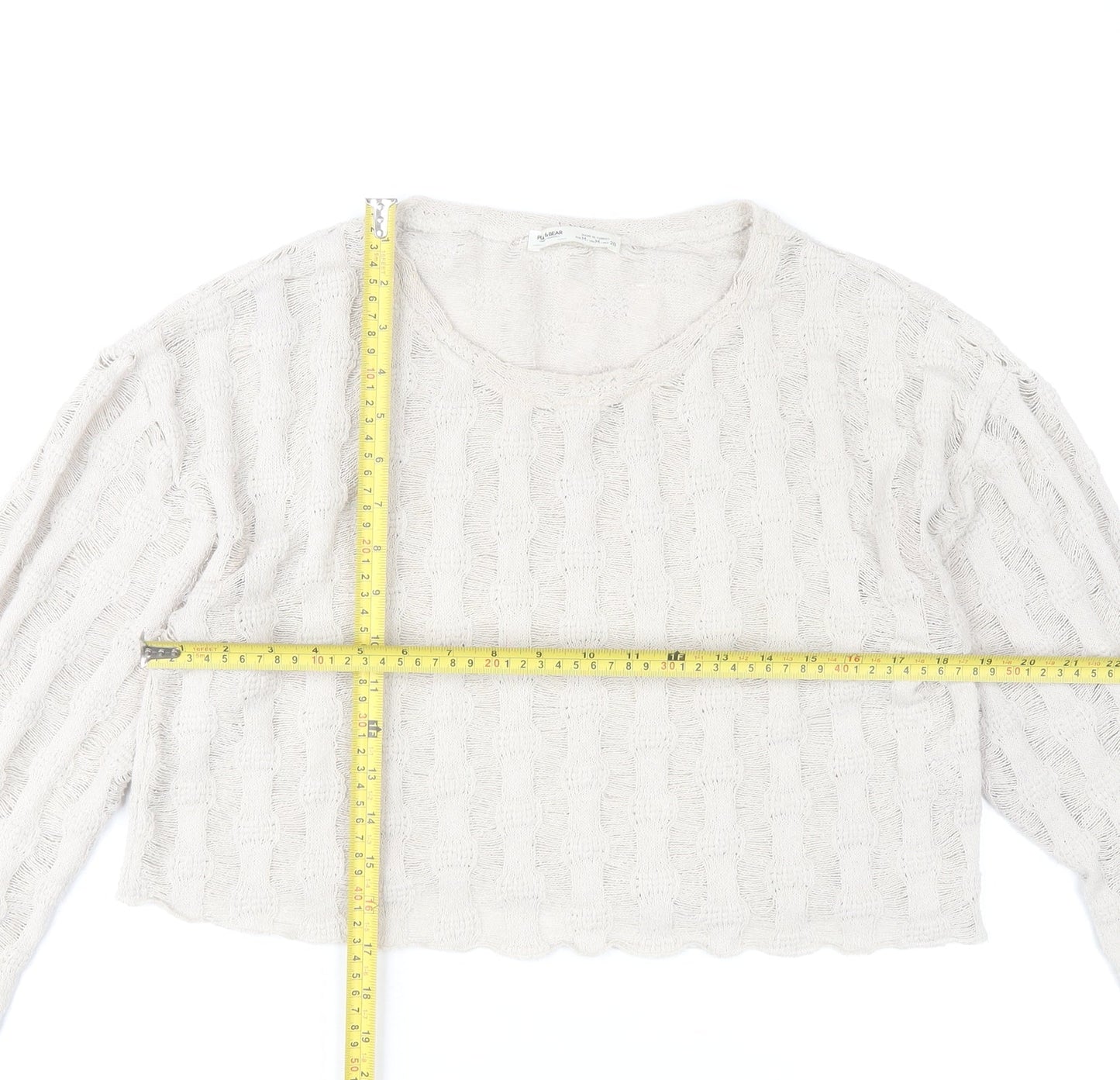 Pull & Bear Women’s Beige Open-Knit Cropped Jumper Size 12
