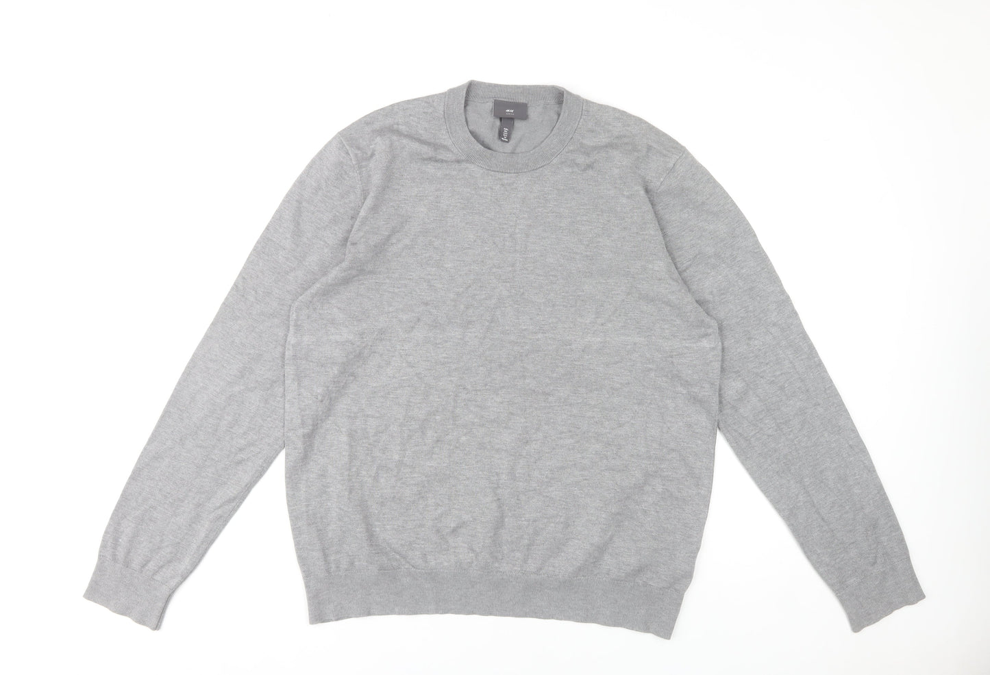 H&M Men Grey Slim Fit Crew Neck Jumper Size L Lightweight Knit