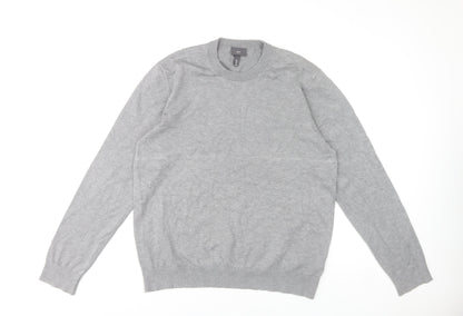 H&M Men Grey Slim Fit Crew Neck Jumper Size L Lightweight Knit