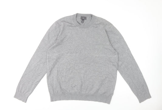 H&M Men Grey Slim Fit Crew Neck Jumper Size L Lightweight Knit