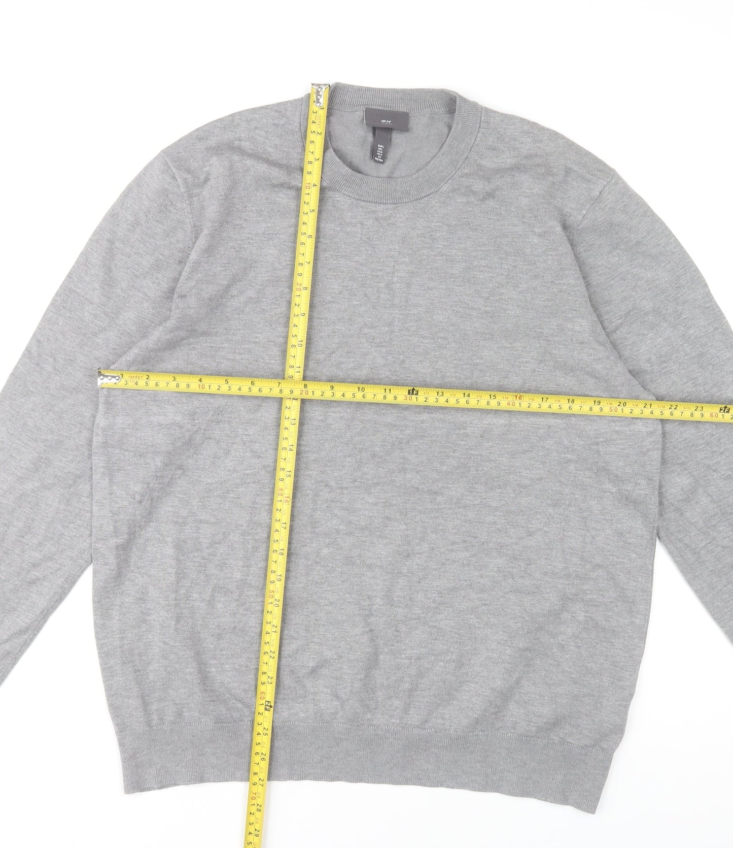 H&M Men Grey Slim Fit Crew Neck Jumper Size L Lightweight Knit