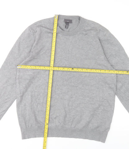 H&M Men Grey Slim Fit Crew Neck Jumper Size L Lightweight Knit