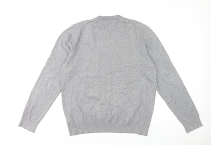 H&M Men Grey Slim Fit Crew Neck Jumper Size L Lightweight Knit