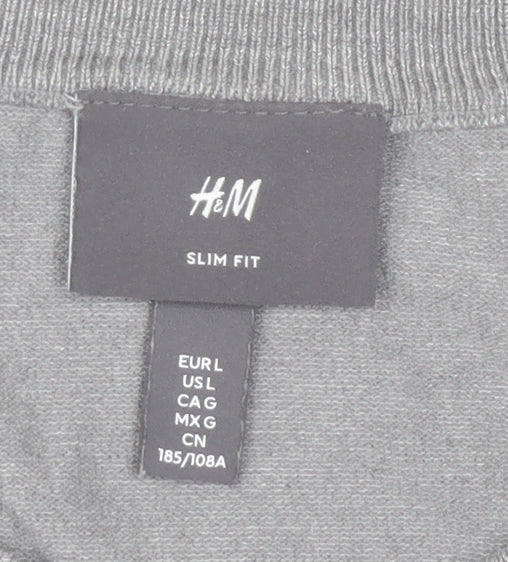H&M Men Grey Slim Fit Crew Neck Jumper Size L Lightweight Knit