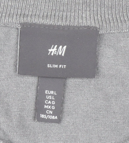 H&M Men Grey Slim Fit Crew Neck Jumper Size L Lightweight Knit