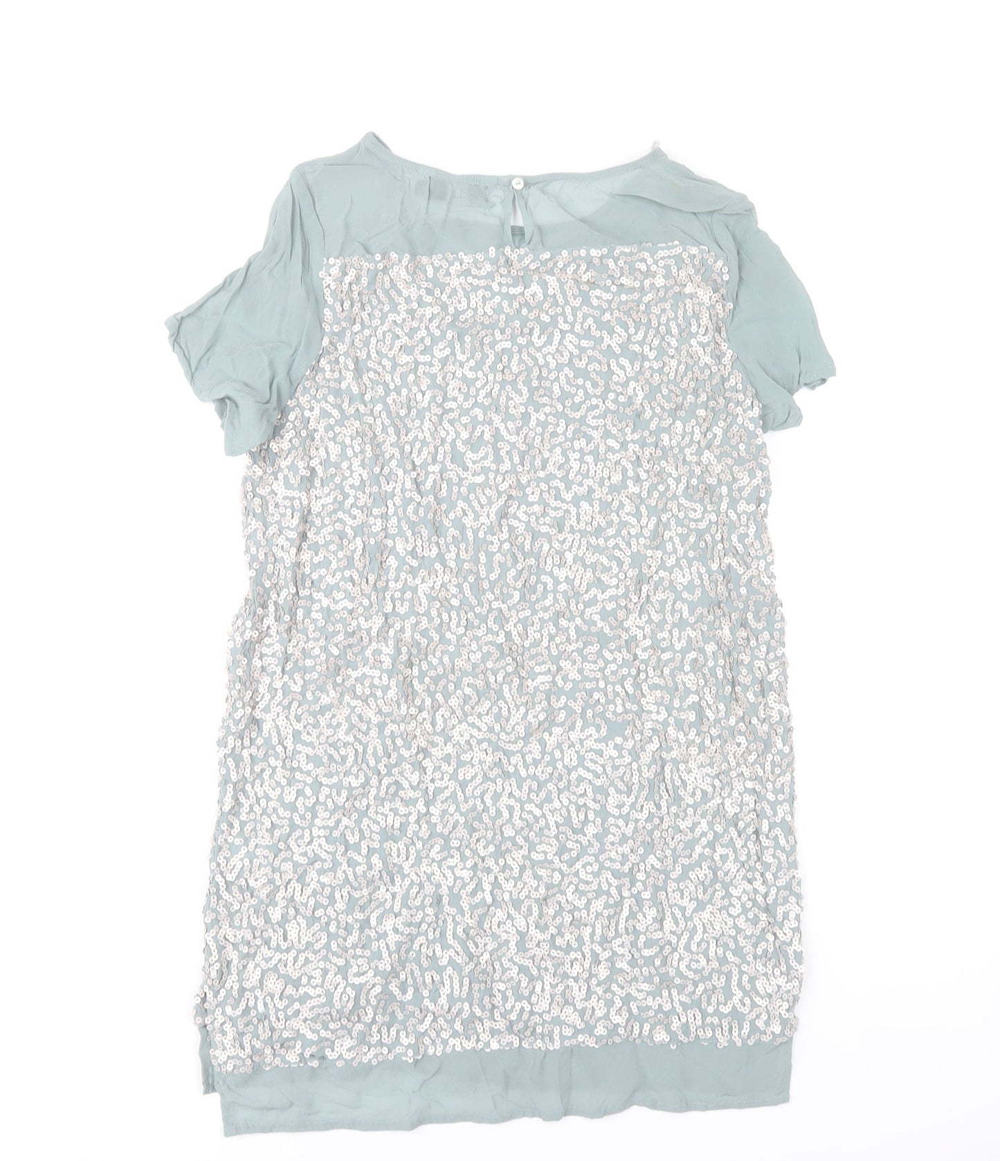 ELLI Women's Green Sequin Short Shift Dress Size 10 Party