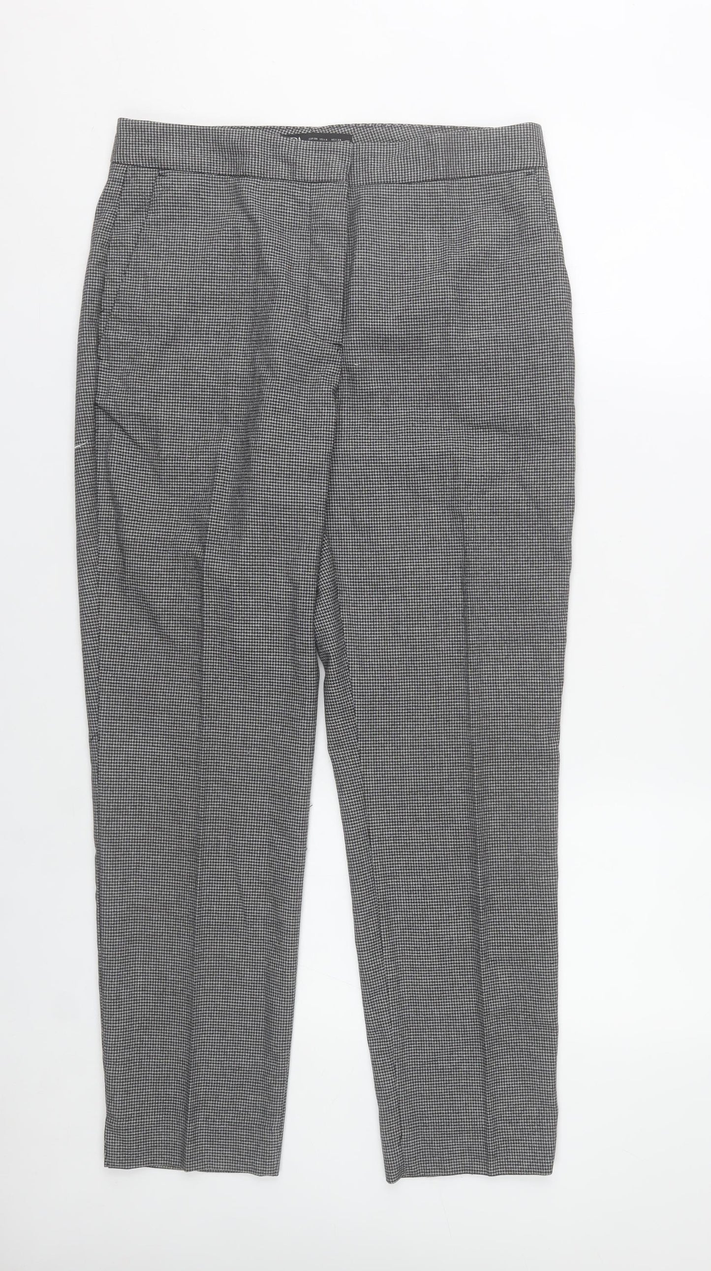 Zara Womens Grey Check Slim Fit Straight Leg Trousers Size 12