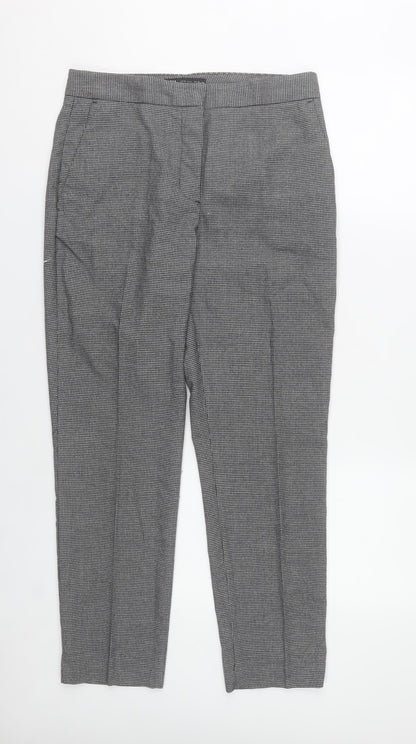 Zara Womens Grey Check Slim Fit Straight Leg Trousers Size 12