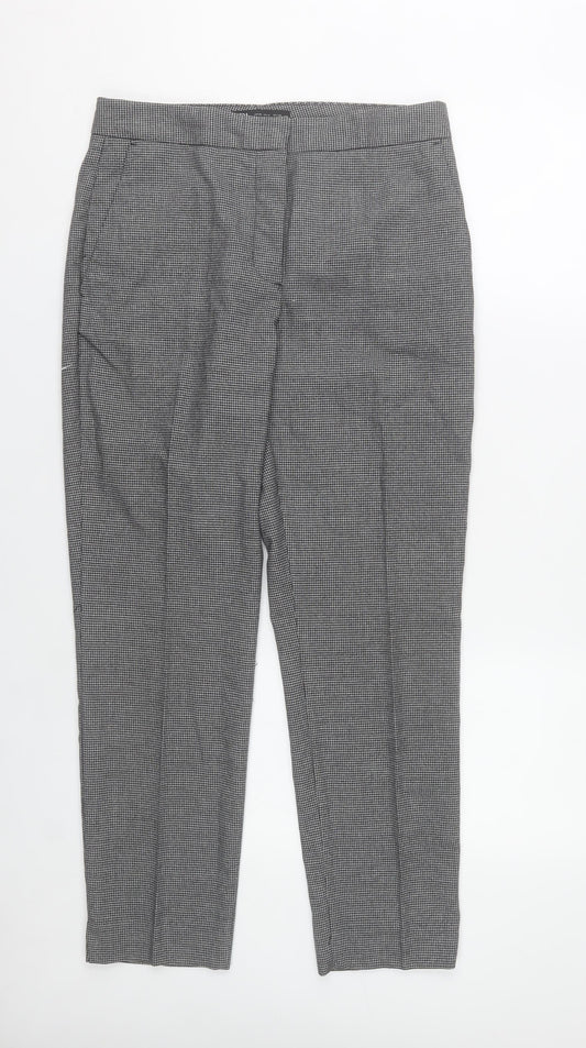 Zara Womens Grey Check Slim Fit Straight Leg Trousers Size 12