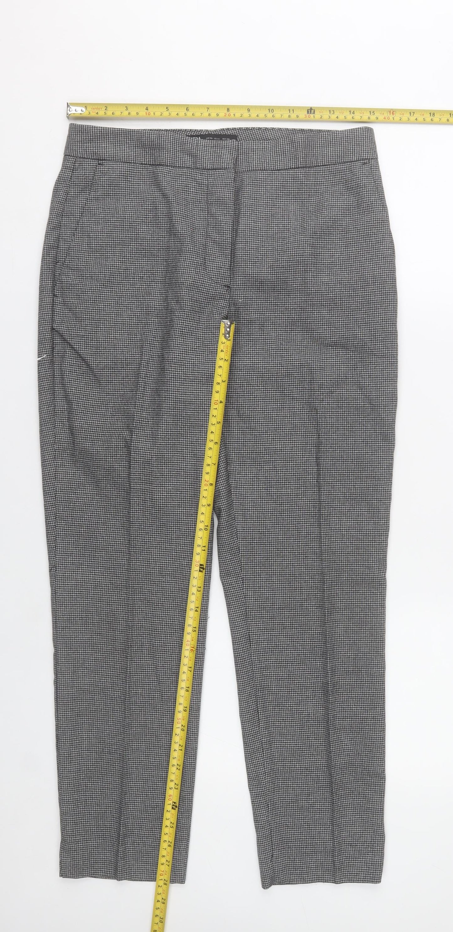 Zara Womens Grey Check Slim Fit Straight Leg Trousers Size 12
