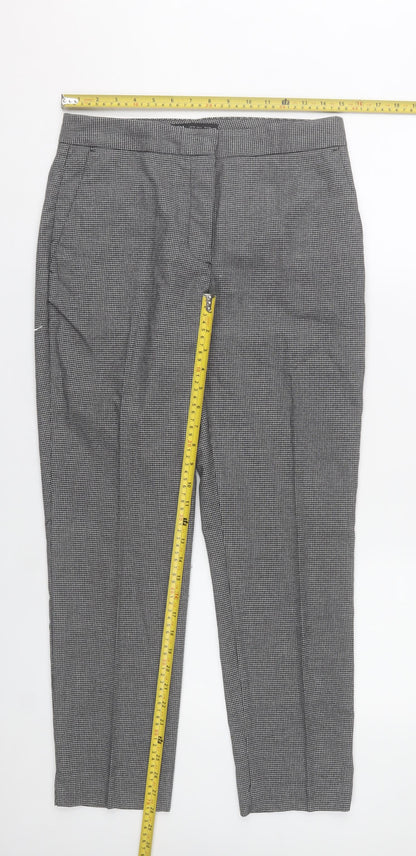Zara Womens Grey Check Slim Fit Straight Leg Trousers Size 12