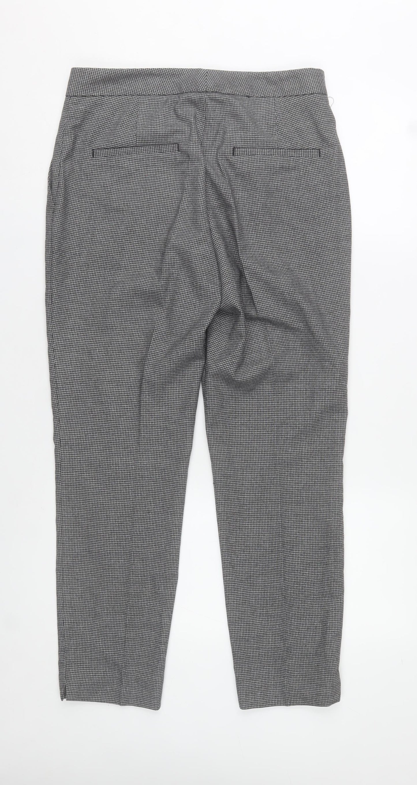 Zara Womens Grey Check Slim Fit Straight Leg Trousers Size 12