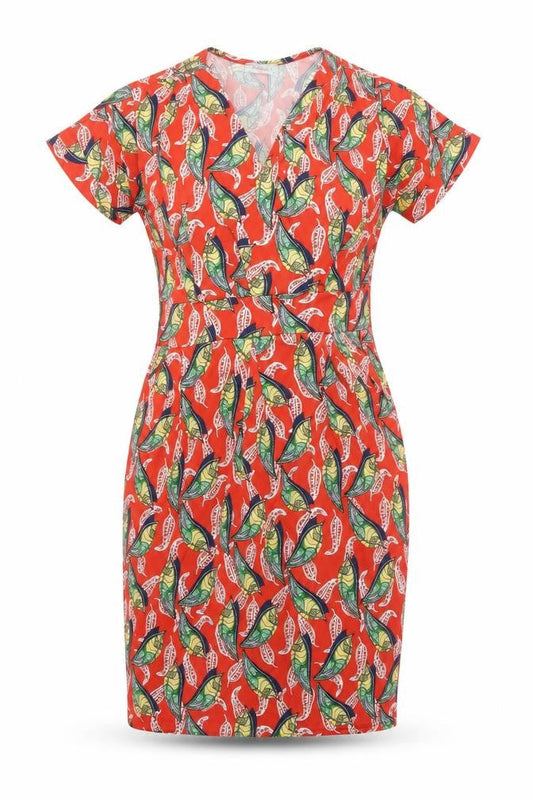 Zapara Women’s Red Floral Bodycon Dress Size 10 V-Neck Short Sleeve