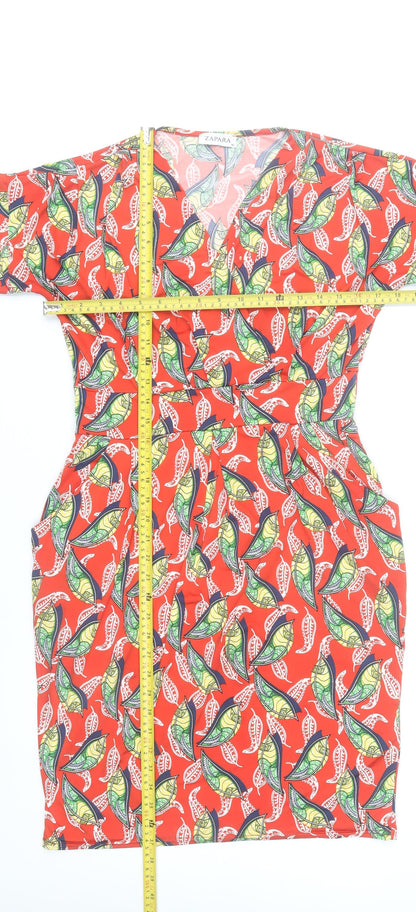 Zapara Women’s Red Floral Bodycon Dress Size 10 V-Neck Short Sleeve