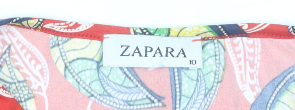 Zapara Women’s Red Floral Bodycon Dress Size 10 V-Neck Short Sleeve