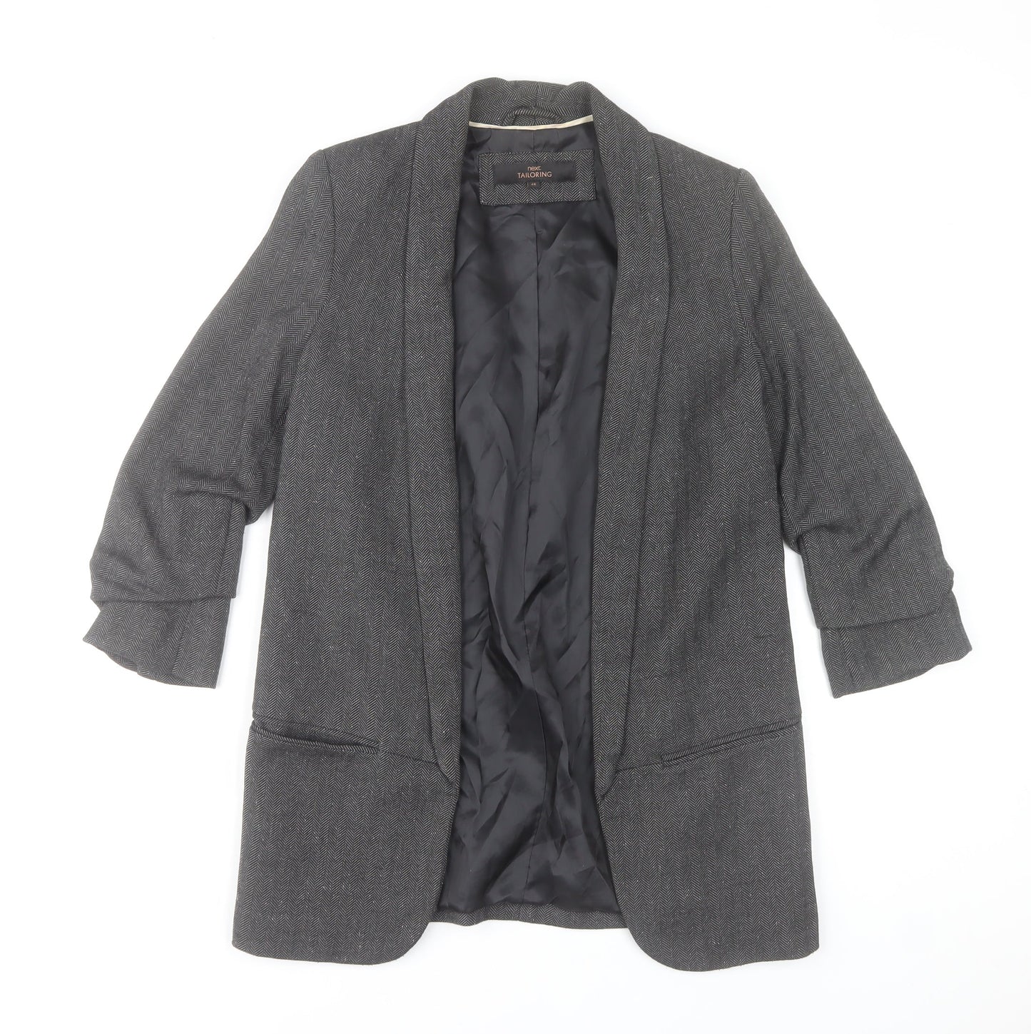Next Women Grey Herringbone Blazer Jacket Size 6 Tailored Lined