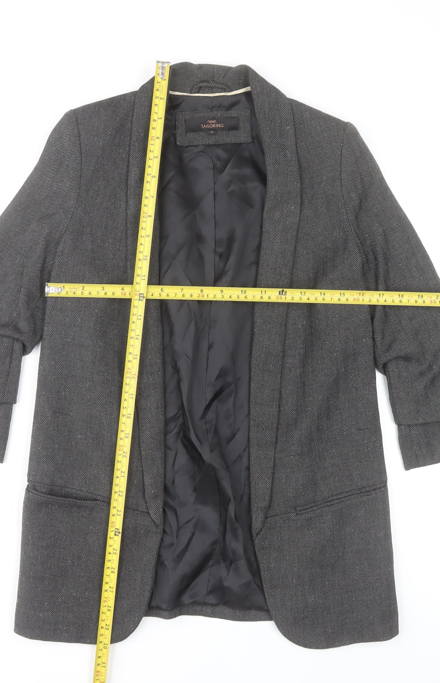 Next Women Grey Herringbone Blazer Jacket Size 6 Tailored Lined