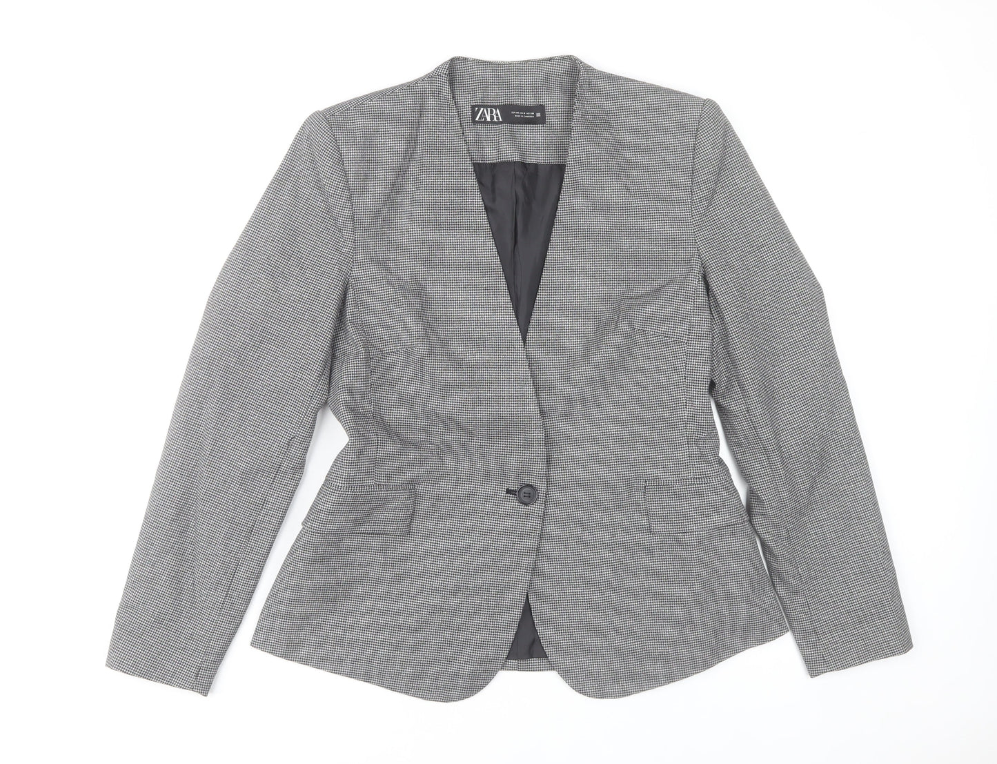 Zara Women Grey Houndstooth Single-Breasted Blazer Size 12
