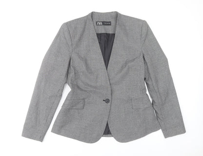 Zara Women Grey Houndstooth Single-Breasted Blazer Size 12