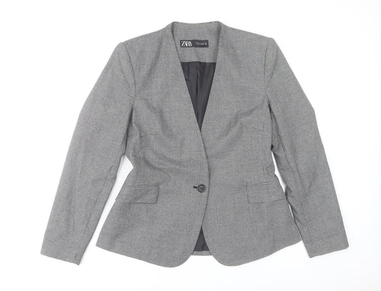 Zara Women Grey Houndstooth Single-Breasted Blazer Size 12