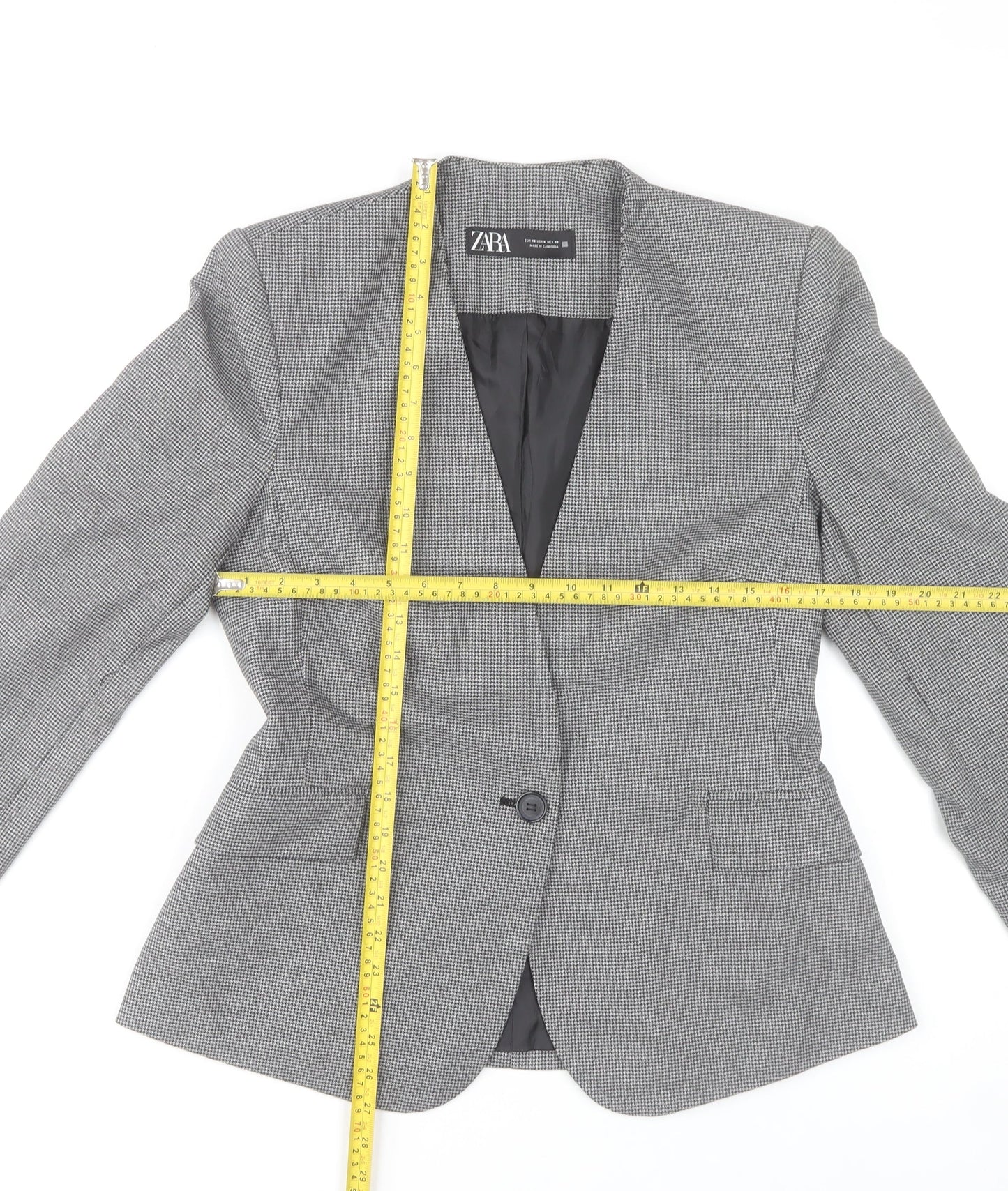 Zara Women Grey Houndstooth Single-Breasted Blazer Size 12