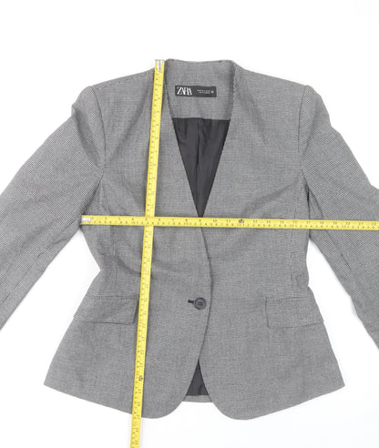 Zara Women Grey Houndstooth Single-Breasted Blazer Size 12