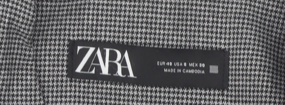 Zara Women Grey Houndstooth Single-Breasted Blazer Size 12