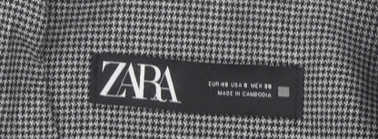 Zara Women Grey Houndstooth Single-Breasted Blazer Size 12