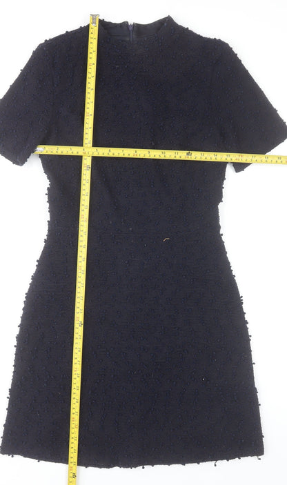 Warehouse Women’s Black Short Shift Dress Size 10 Textured Elegant