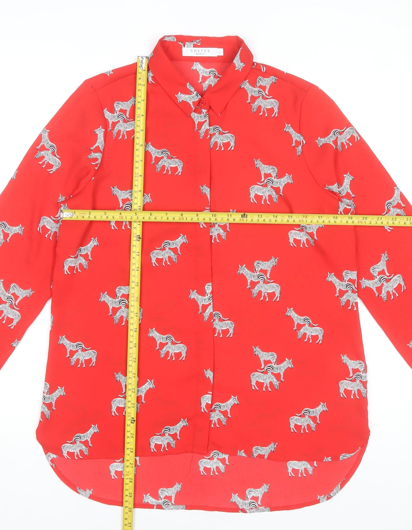 Costes Women Red Zebra Print Long Sleeve Basic Blouse Size L