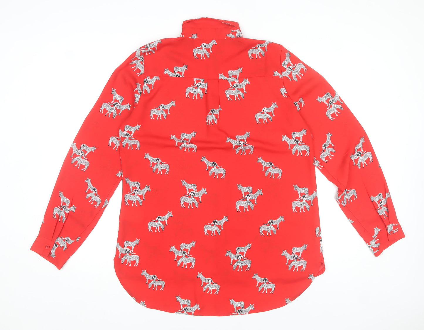 Costes Women Red Zebra Print Long Sleeve Basic Blouse Size L