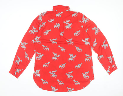 Costes Women Red Zebra Print Long Sleeve Basic Blouse Size L