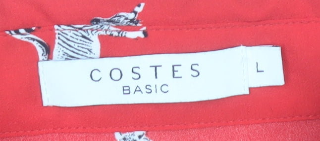 Costes Women Red Zebra Print Long Sleeve Basic Blouse Size L