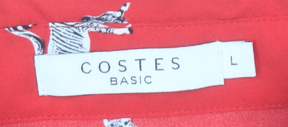 Costes Women Red Zebra Print Long Sleeve Basic Blouse Size L